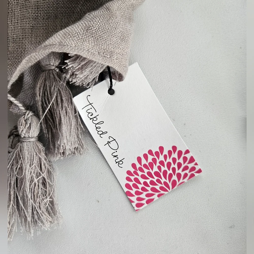 NWT TICKLED PINK Gray Aztec Plaid Tassel Scarf | SZ 70